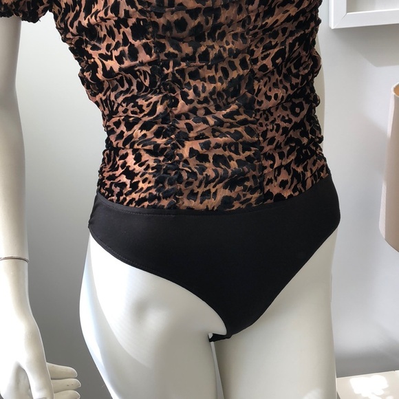 FOREVER 21 CHEETAH VELVET BODY SUIT RUFFLE SLEEVE - Picture 4 of 6